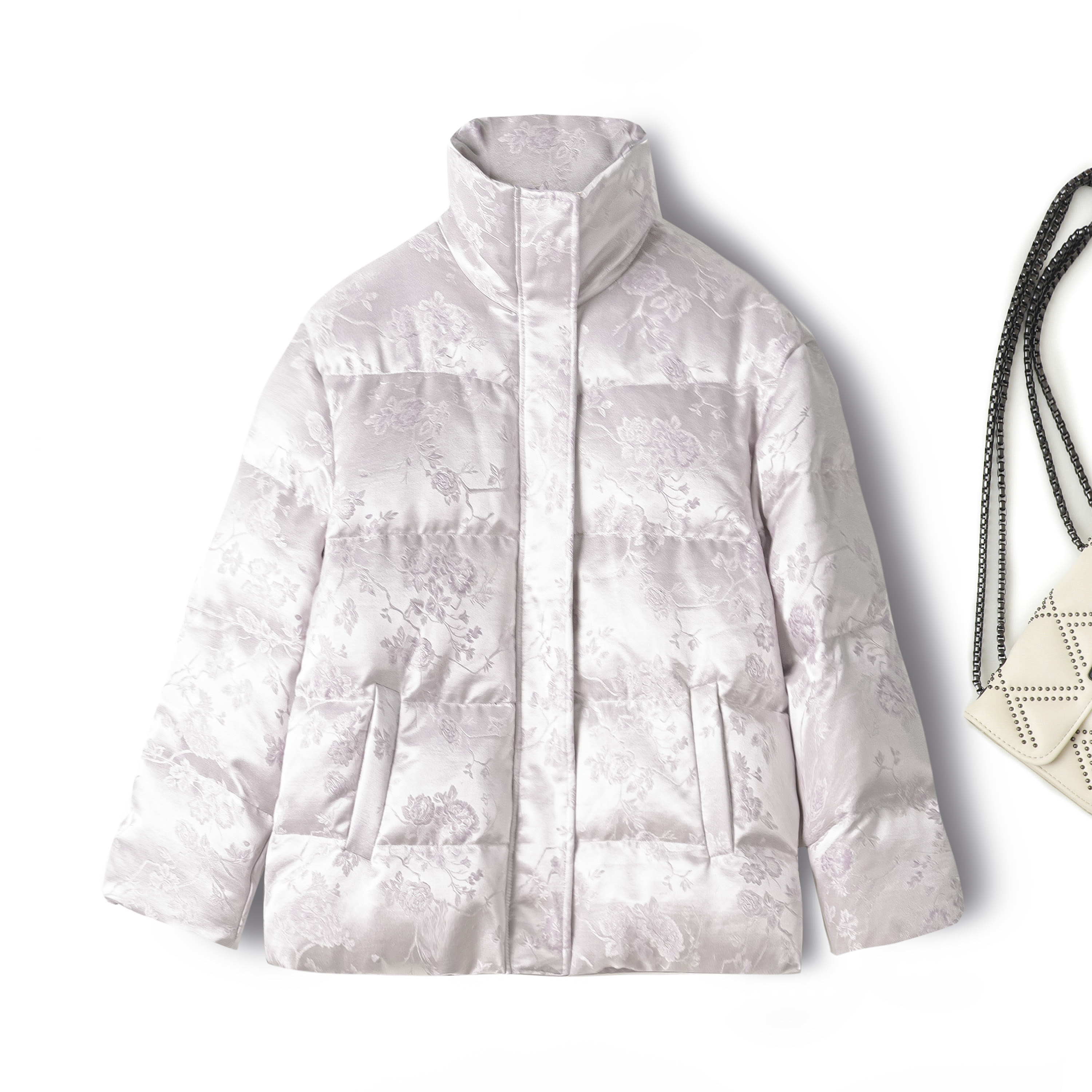 立领提花90白鸭绒羽绒服外套女桑蚕丝丝羊毛短款外套2025秋冬新款,女装/女士精品,真丝上装,淘宝优惠券,粉丝福利购,淘宝优惠卷