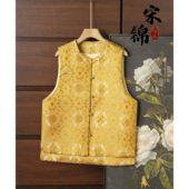 兔戏蹴鞠织金宋锦桑蚕丝新中式 对襟马甲外套真丝国风上衣开衫 女春