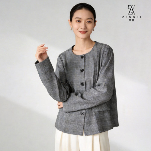 春季通勤真丝小香风格子短外套女