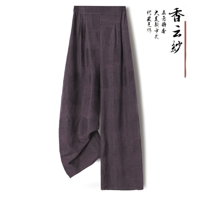 限量50姆米绢纺香云纱裤子真丝松紧腰封复古纯色做旧阔腿长裤秋冬
