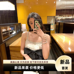 连衣裙女水钻钉珠欧根纱蝴蝶结名媛公主小吊带裙