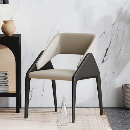 意式北欧马鞍皮餐椅现代简约家用靠背椅子极简设计师高级感书桌凳