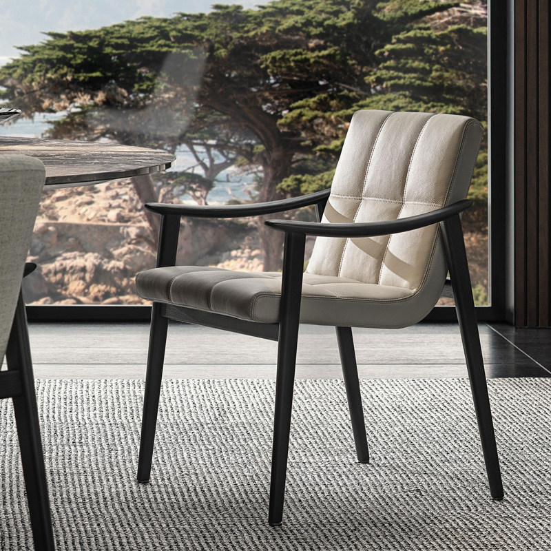 棉麻超纤皮意式扶手餐椅