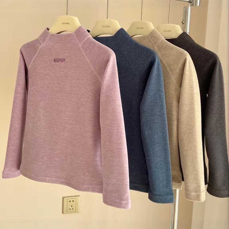 中大童儿童小高领保暖打底T恤25秋冬男女童打底衫绒面长袖糯糯衣