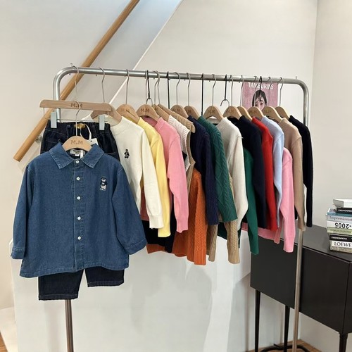 男女童加绒牛仔衬衫加绒牛仔裤秋冬中大童针织刺绣打底衫马甲毛衣