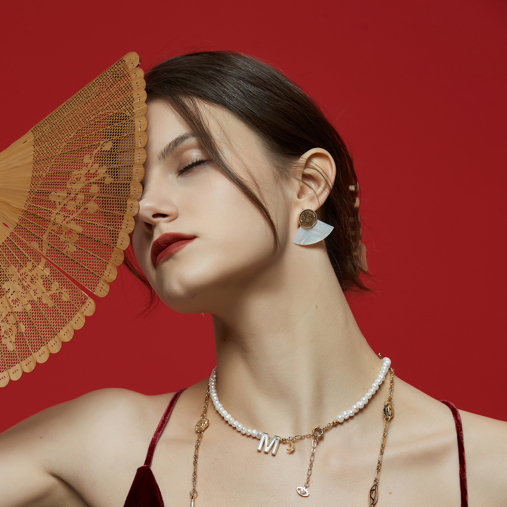 盘若言【若】长缕 · 恒若 20K镀金同心结钱币扇形贝母耳环&耳夹