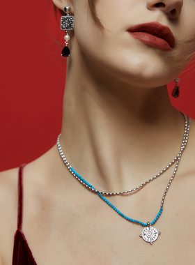 盘若言 【言】日晷 20K镀金太阳彩色串珠项链 复古钱币风新年礼物