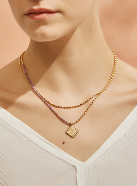 盘若言 【言】月长 20K镀金莲花彩色串珠项链 复古钱币520礼物