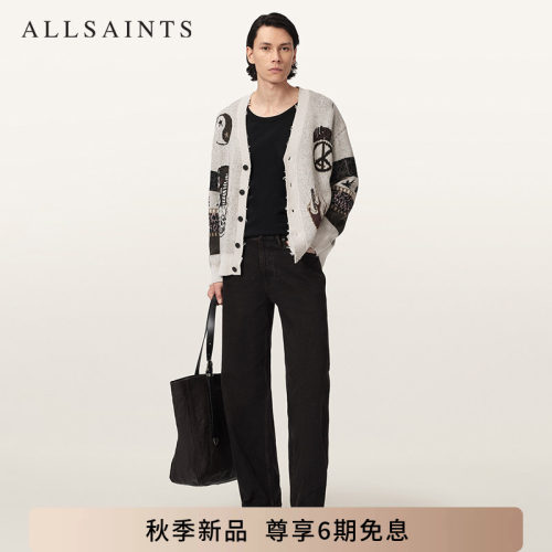 ALLSAINTS男士磨损针织开衫BRAM休闲宽松提花毛衣2026秋新款
