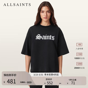 ALLSAINTS女士哥特风字母T恤宽松落肩五分袖 W139JD 2026春季