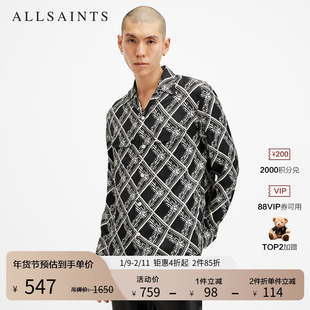 明星同款ALLSAINTS男士菱格印花衬衫长袖威夷衫秋季男装M025SB
