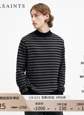 ALLSAINTS男士柔软条纹毛衣羊毛混纺针织衫秋冬季款男装M046KA