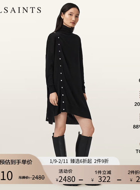 ALLSAINTS女士高领针织连衣裙时尚羊毛混纺2025秋新款W071DD