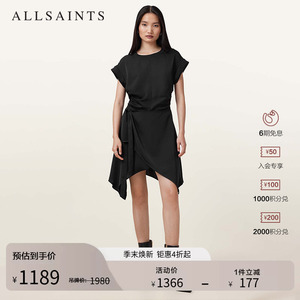 ALLSAINTS女士短袖收腰连衣裙不规则小黑裙2026年春季女装W019DC
