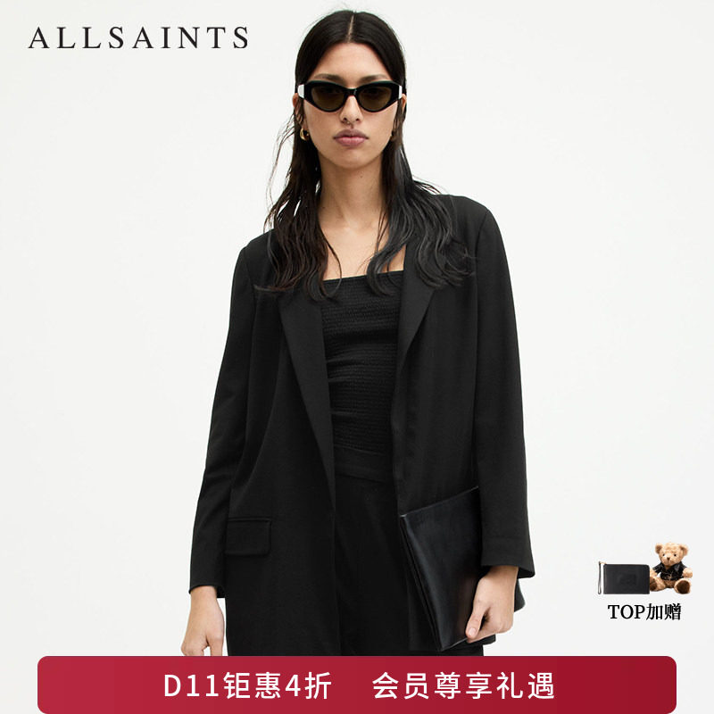 ALLSAINTS女士长款西装外套黑色气质上衣职场百搭秋冬WT109V