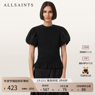 ALLSAINTS女士可爱褶皱T恤修身泡泡袖上衣2025年秋季新款W013JD