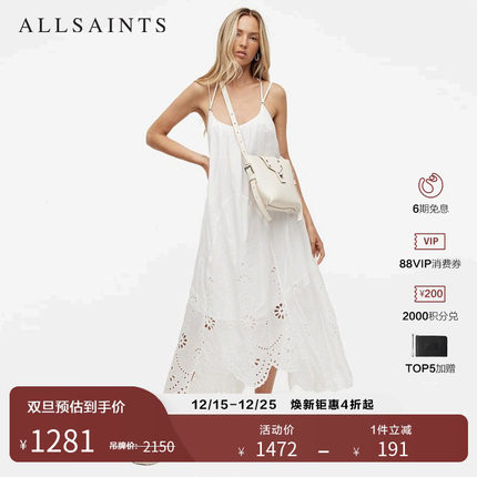 ALLSAINTS女士露背吊带裙刺绣镂空连衣裙秋季女装W171DA
