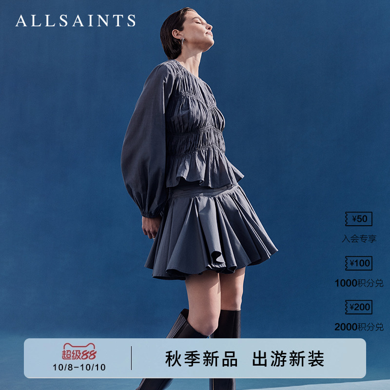 ALLSAINTS女士百褶中腰半身裙褶皱蓬蓬短裙2025年秋季新款W016RD