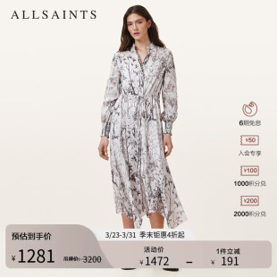 ALLSAINTS女士印花连衣裙亚麻混纺轻盈长裙2026年春季 W047DC 女装