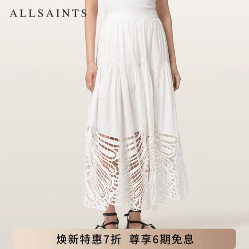 ALLSAINTS女士镂空半身裙FEMI松紧腰优雅白裙子秋季2026新款