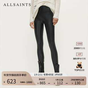 ALLSAINTS女士紧身皮裤Cora修身黑裤子秋季时尚高腰WL166P