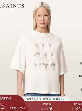 ALLSAINTS女士珠饰字母T恤STACKS时尚宽松半袖上衣2026夏新款