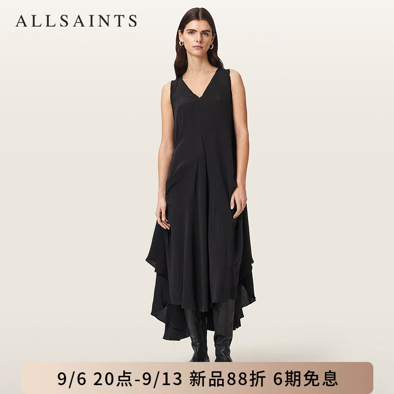 ALLSAINTS女士别致V领连衣裙SYBIL无袖背心蓬蓬小黑裙2026秋新款