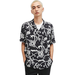 明星同款ALLSAINTS男士短袖印花衬衫质感秋季男装MS555Z