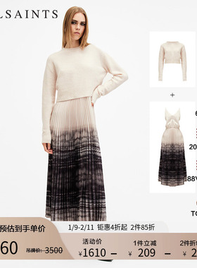 ALLSAINTS女士渐变扎染连衣裙两件套裙装套头毛衣百褶裙秋W207DB