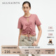 上衣官方秋季 ALLSAINTS女士时尚 粉T恤前抽绳甜美短袖 WM161W