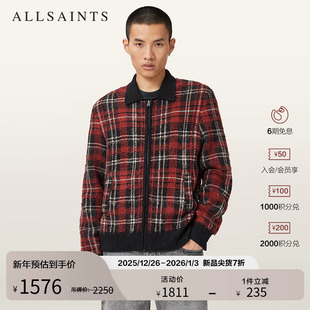 M009KD 羊毛混纺朋克风2025秋新款 ALLSAINTS男士 格纹针织开衫