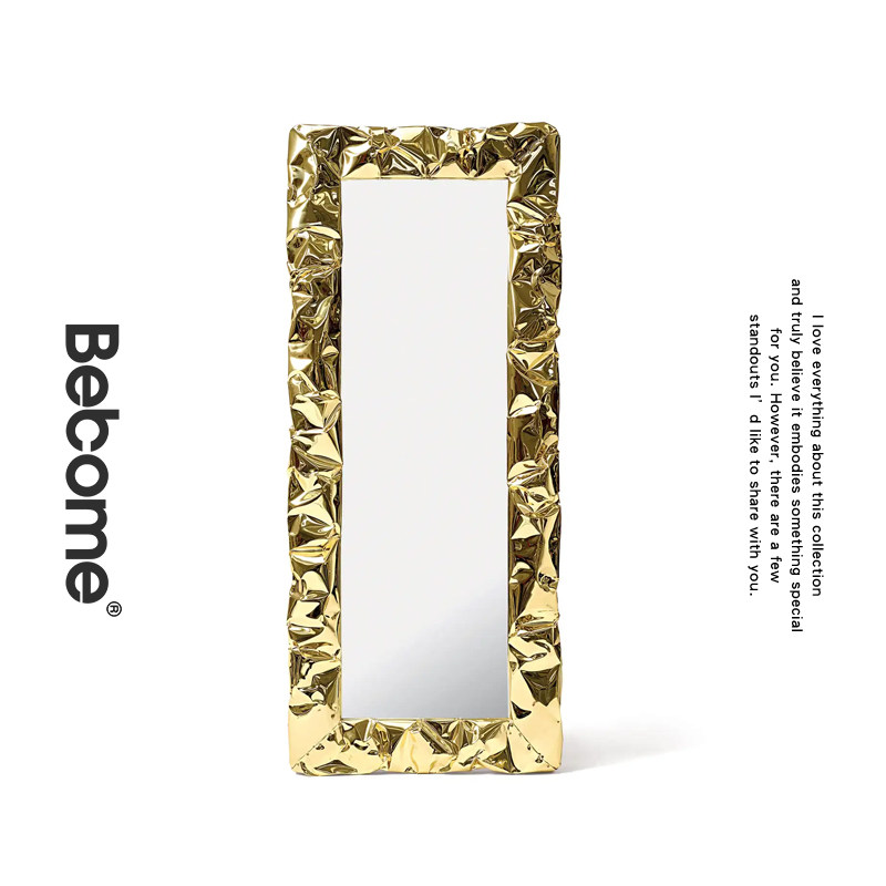 研舍现代轻奢设计师敲打金属落地镜子别墅样板房靠墙全身镜G