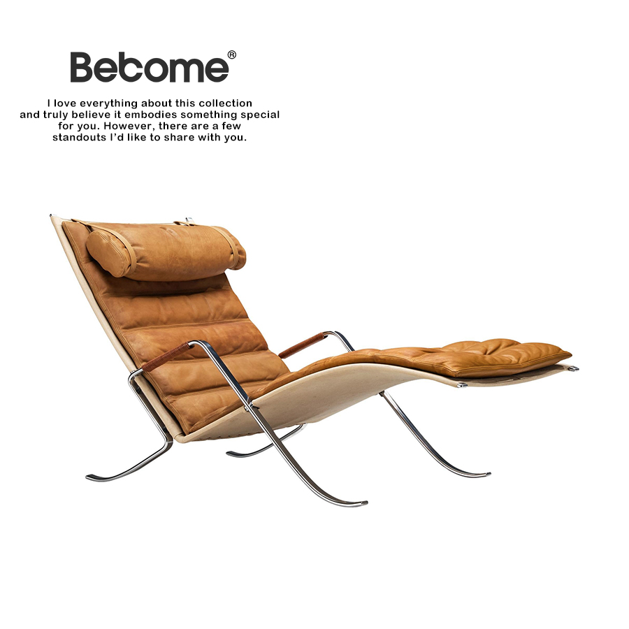 研舍中古风设计FK87意式极简不锈钢皮艺客厅书房别墅休闲椅躺椅