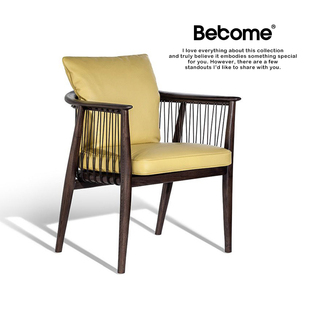 研舍中古风白蜡木提琴实木餐椅布艺软包扶手椅餐厅椅子卧室化妆椅