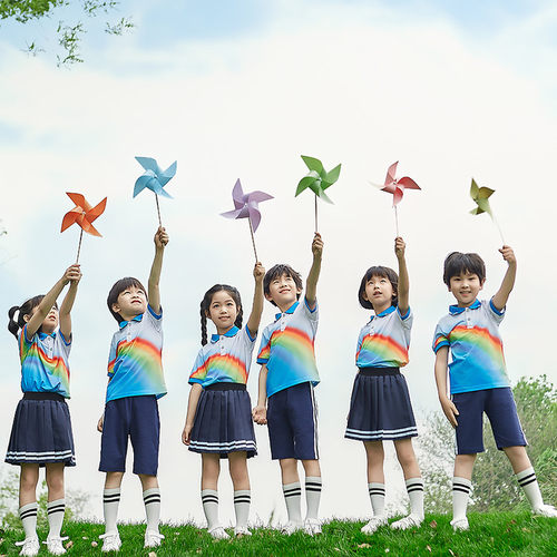 幼儿园园服小学生班服七彩虹演出服运动会六一儿童节夏季表演服装