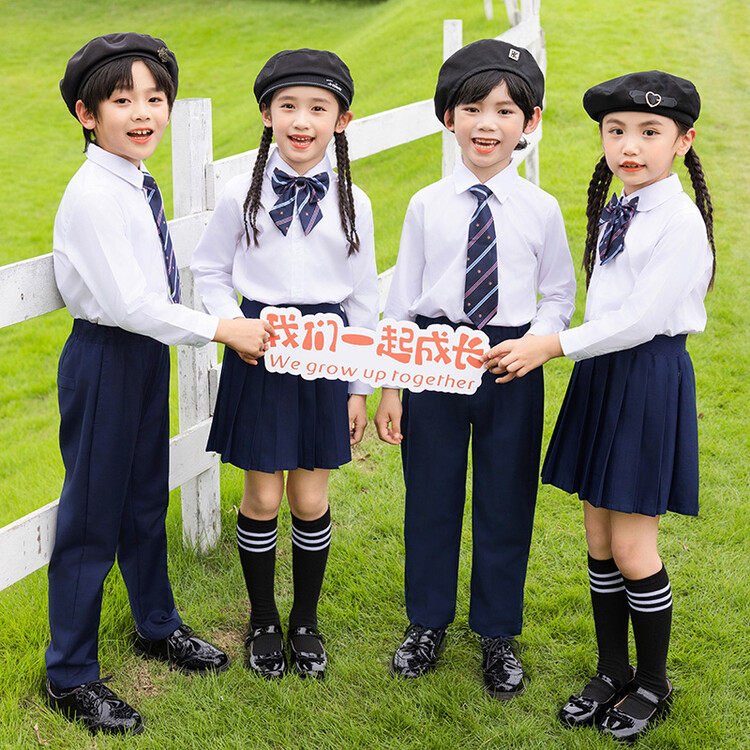 小学生班服白色衬衫藏青色长裤套装英伦风套裙幼儿园学院风园服