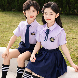 新款 幼儿园园服毕业照演出服夏季 英伦学院风班服小学生合唱表演服