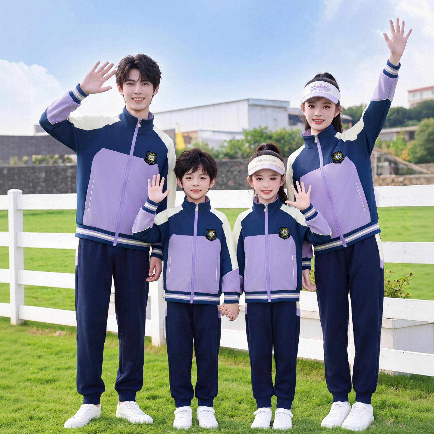 学院风小学生校服运动套装春秋紫色男女童四件套班服园服