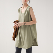 华夫格打底背心女春夏外穿卫衣内搭叠穿长款 无袖 t恤宽松孕妇上衣