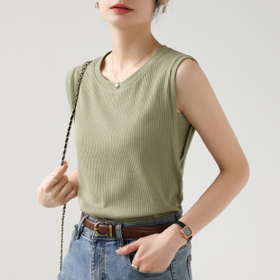 宽肩带上衣 遮副乳防走光内搭坎肩无袖 华夫格背心女夏季 外穿打底衫