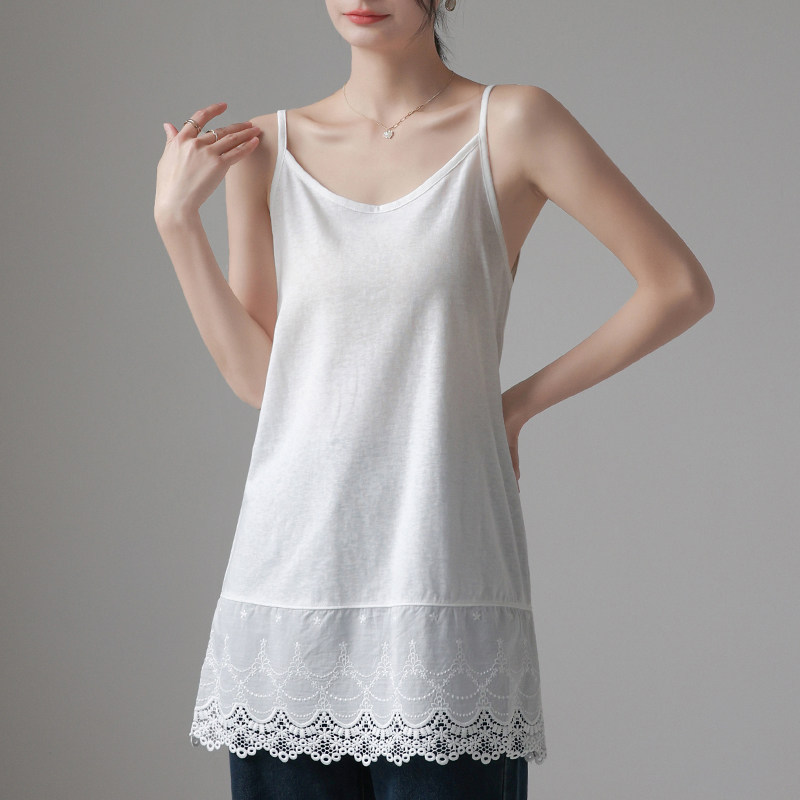 春中长款吊带背心女内搭蕾丝花边下摆卫衣打底叠穿宽松遮屁股上衣