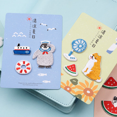 卡通动物刺绣贴破洞修补贴自粘布贴手机壳手账本ipad保护壳装饰贴