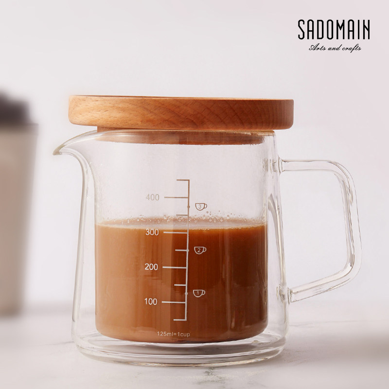双层耐热玻璃咖啡壶咖啡器具公道杯分茶器茶具带盖刻度家用牛奶杯