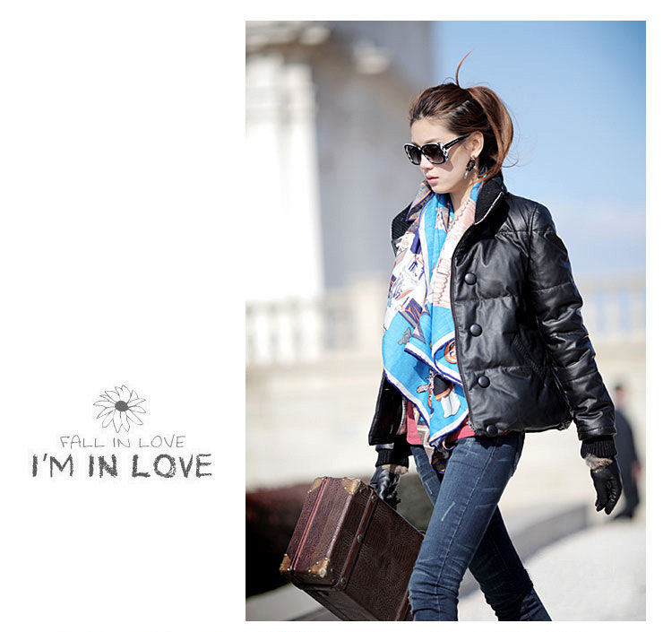 [清仓]春秋蓝色围巾明星款神话大方巾斜绸纹雪纺印花丝巾波希米亚