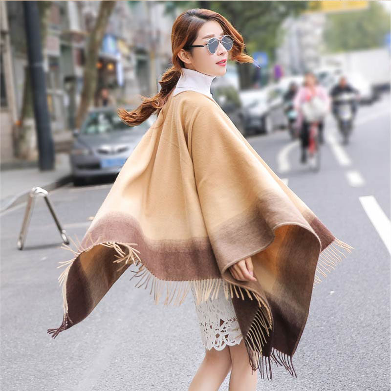 内蒙羊毛披肩明星款斗篷式披肩加大加厚羔羊绒秋冬女保暖流苏披风