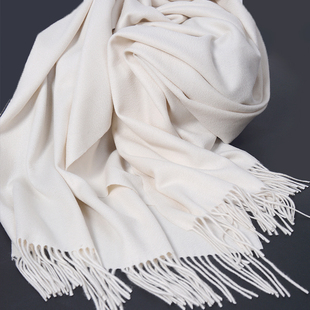 内蒙古厂家清仓纯山羊绒围巾大披肩厚两用秋冬季女长款保暖本白色