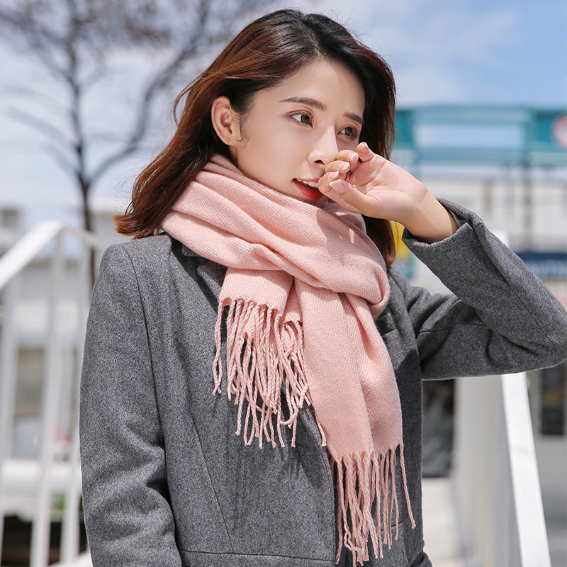 清仓仿羊绒围巾女冬季韩版百搭纯色披肩两用超长超大学生针织围脖