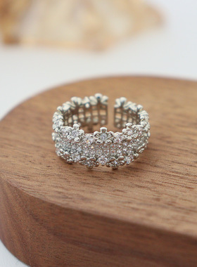 新款微镶锆石花朵戒指女小众设计时尚精致百搭开口指环高级感首饰