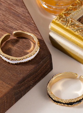 新款时尚小香风轻奢珐琅滴油戒指女小众设计高级百搭指环精致首饰