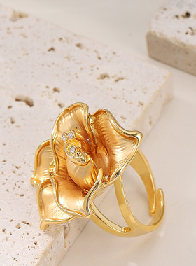 新款法式轻奢锆石花朵戒指女小众设计高级感复古百搭指环精致首饰